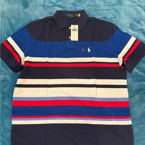 Polo by Ralph Lauren Men's Navy Striped Polo Shirt - Size L